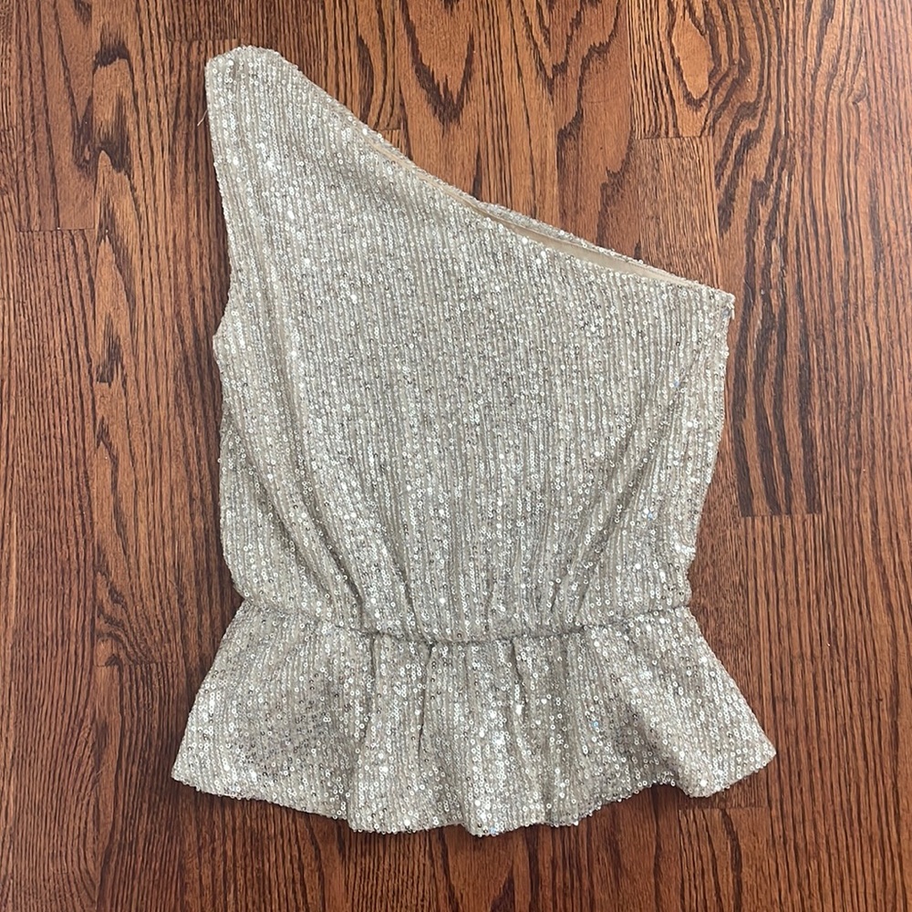 Taupe sequin one shoulder top